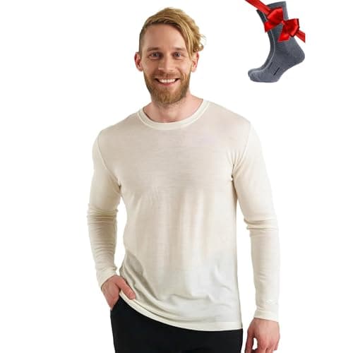 Merino.tech Merino Wool Base Layer Men - 100% Merino Wool Long Sleeve Thermal Shirts Midweight (X-Large, 165 Creamy White)
