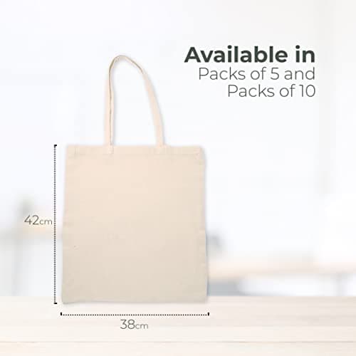 DIVCHI Pack Of 5 Cotton Tote Bag Eco-Friendly Shopping Bag 100% Cotton Canvas Reusable Grocery Cloth Bag With Extra Strong Long Handle - Ideal for Printing & Embroidery (38cm x 42 cm x 70cm) — view 5