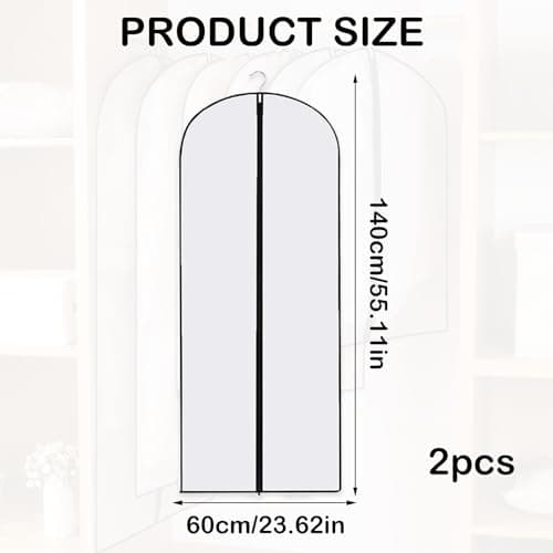 Dress Bags Covers long,2 PCS Dress Covers Garment bags Full Length,Garment Covers Translucent with Zip Waterproof Dustproof Long Dress Bags Covers for Long Dress Shirts Suits Jackets Coats Storage — view 2