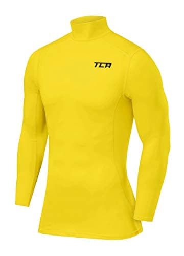 TCA Boys' Long Sleeve Compression Shirt, Athletic Workout Sports Undershirt Base Layer Top - Sonic Yellow, 12-14 Years