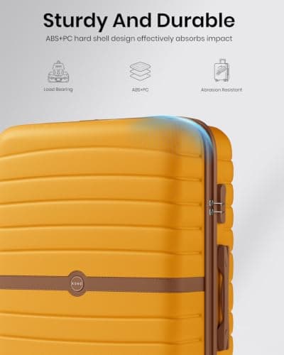 Kono Medium Hard Shell Suitcase, Lightweight ABS+PC Checked Luggage,Yellow — view 3