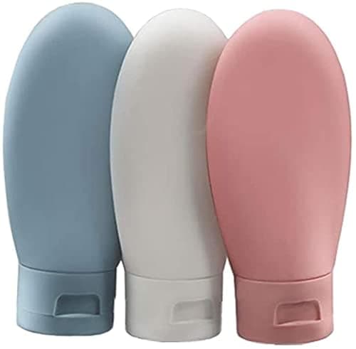 ZALUJMUS Travel Bottle Set, 3 Pcs Leak-Proof Refillable Squeezable Containers (60 ml), Labelled & Transparent Carry Bag for Liquid Shampoos, Soap, and Toiletries (Multicolor)
