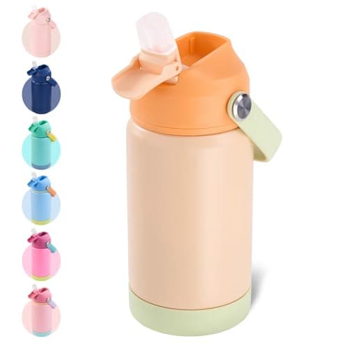 Fijinhom Kids Water Bottle, 360ml/12oz, Stainless Steel Insulated Water Bottle with Straw, Vacuum Leakproof, Kids Water Bottles for School Boys Girls, Keep Drinks Hot Cold,BPA Free,Soft Coral