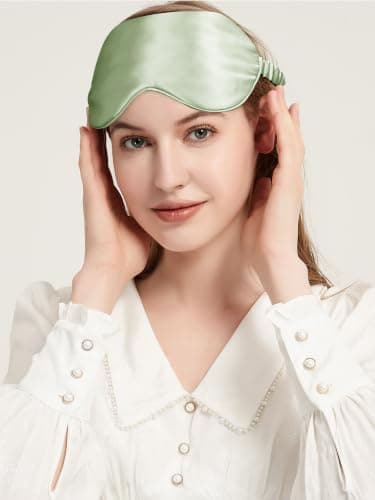 SILKTALE 100% Mulberry Silk Eye Mask for Sleeping with Silk Wrapped Adjustable Strap,Mint Green — view 2