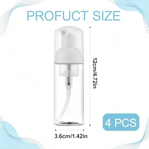 4 PCS Foam Pump Bottle Dispenser – 50ml Travel Size Refillable Foaming Soap Dispenser for Hand Soap, Facial Cleanser, Shower Gel, Shampoo & Skin Care (Transparent) — view 2