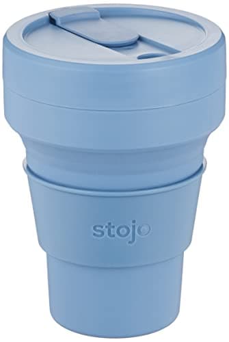 STOJO On-The-Go Collapsible Coffee Cup - 12oz / 355ml - Reusable & Foldable Silicone Travel Mug with Lid - Portable, Pocket Size - Dishwasher Safe - Steel Blue — view 4