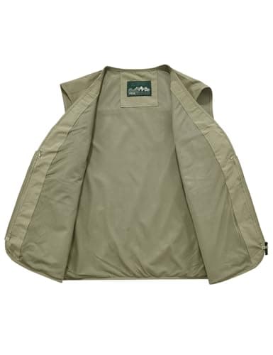 Sukany Men's Safari Utility Fishing Vest Work Travel Cargo Gilet Tool Military Tactical Shooting Waistcoat Outdoor Clothing Multi Pocket Jacket Fisherman Costume Khaki M — view 2