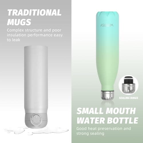 WATERSY Stainless Steel Insulated Water Bottle, Double Walled Metal Vacuum Flask Keep 24 Hrs Cold & 12 Hrs Hot Thermal Metal Sports Bottles 500ml BPA Free for Outdoor, Work, Gym, School (Deux Green) — view 6