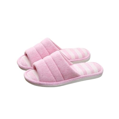 Home Slippers for Women Memory Foam Soft Cotton Indoor House Shoes Open Toe Slip on Stripe Slides Travel Hotel Spa Bedroom Slippers