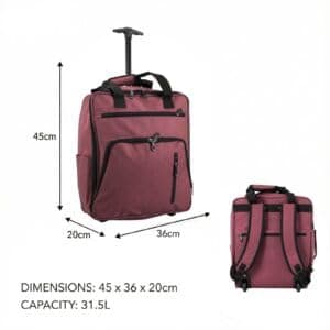 TR-E-002 EasyJet Cabin Bags 45x36x20cm Underseat Rucksack for Plane Hand Luggage Backpack Rolling Wheeled Travel Backpack with Adjustable Height Handle Pink — view 2