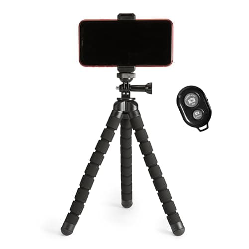 Amazon Basics Portable and Flexible Tripod 25cm/10inch with Wireless Remote and Phone Holder, Black