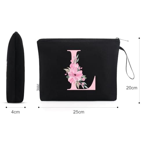 Vavabox Personalised Initial Make Up Bag, Gifts for Women (L, Black) — view 2