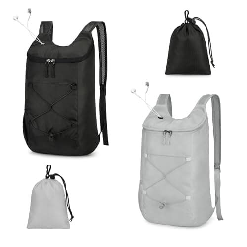 Sahunfri 2 Pcs Ultra Lightweight Backpack with Headphone Jack, Foldable Backpack Water Resistant Travel Rucksack, Multi-Functional Backpacks for Men Women