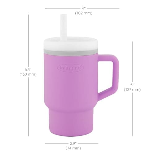 INFANTINO My 1st Tumbler – Adorable Miniature Tumbler with Leak-Resistant Straw and Toddler-Friendly Handle, Encourages Hydration, Easy to Clean, 9 fl. oz, Lilac — view 6