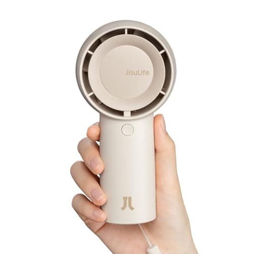 JISULIFE Handheld Turbo Fan [16H Max Cooling Time] Mini Portable Hand, 4000mAh USB Rechargeable Personal, Battery Operated Pocket Fan with 5 Speeds for Travel/Outdoor/Home/Office - Brown