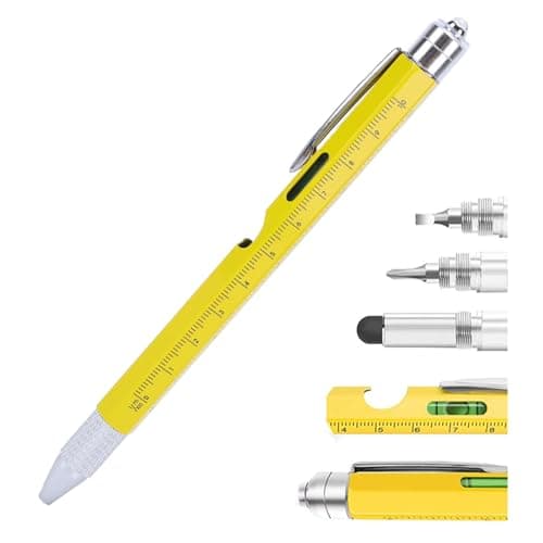 Keenso Multitool Pen, Iron 9 in 1 Multitool Pen with LED Light Screwdrivers Level Ruler Bottle Opener Stylus, Built in LR41 Batteries, for Men Dad Home Office Travel (Yellow) — view 2