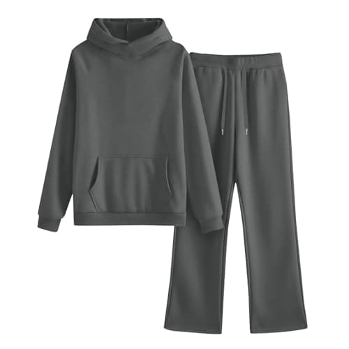 Tracksuit Womens Full Set Oversized 2 Piece Outfits Long Sleeve Hoodie and Sweatpants Women Lounge Wear Sets Fashion Sweatsuits Wide Leg Jogger Loose Loungewear Gym Fitness Activewear Set Grey M — view 4