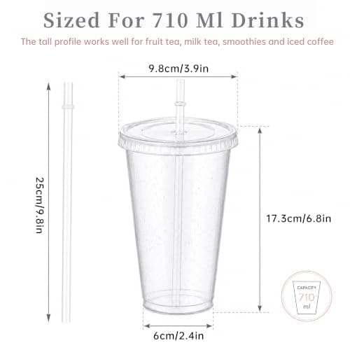 APYFID Reusable Plastic Cups, 12 Pack 710ml with Lids & Straws — view 2