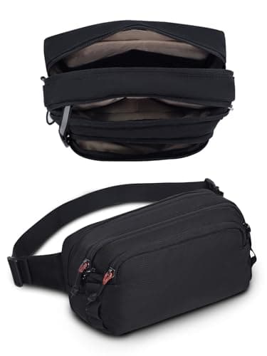 Bum Bag for Men & Women: Waist Pack with 11 Pockets, Adjustable Strap Internal Security Zip Water Resistant Belt Chest Crossbody Shoulder Bag for Travel, Festival, Walking, Hiking Outdoor Black