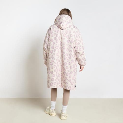 OHS Women's Jackets Changing Robe, Leopard Print Oversized Waterproof Jacket Fleece Lining Rain Coats for Women with Hood & Pockets Drying Robe Ladies Jackets for Outdoor Travel, Beige - S/M — view 5