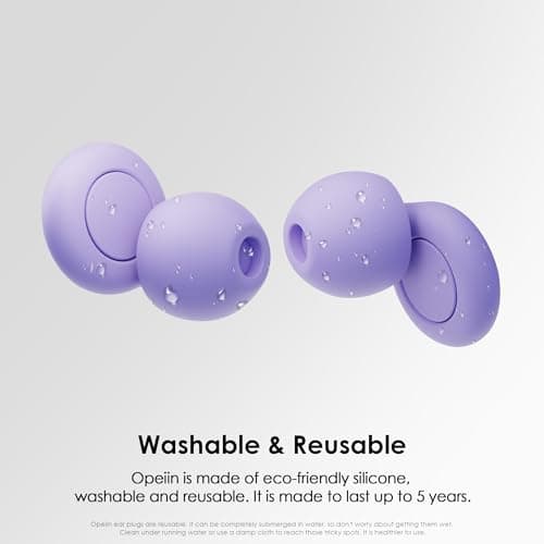 OPEIIN Ear Plugs for sleep - Flexible Silicone for Superior Hearing Protection,Ultra-Soft Reusable Noise-Reducing Earplugs for Sleep, Focus, Travel | Custom Fit with 8 Tips |Purple,1 count (Pack of 2) — view 3