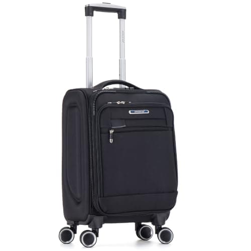 Aerostar Carry-on 20" Lightweight Soft Expandable Suitcase, Hand Luggage 4 Wheels & Combination Lock, 55x35x20cm | Accepted All Airlines easyjet, RyanAir, British Airways (Black, 32 litres)