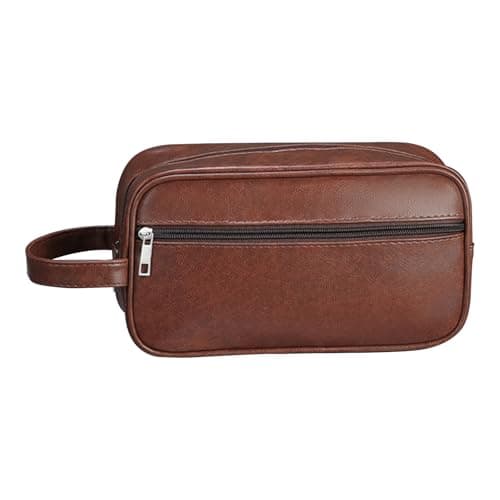 Leather Toiletry Bag for Men, Waterproof High-Capacity Travel Wash Bag, Multi-Functional Mens Toiletry Bags with Organizer, Brown Gifts for Men