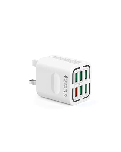USB Plug UK, 50W 6-Port USB Wall Charger Plug Multi Port Power Adapter + QC Wall Plug Multiport Mains Charging Plug for iPhone 16 15 14 13 12 11 Pro Max SE XS XR Plus, Samsung, iPad, AirPod