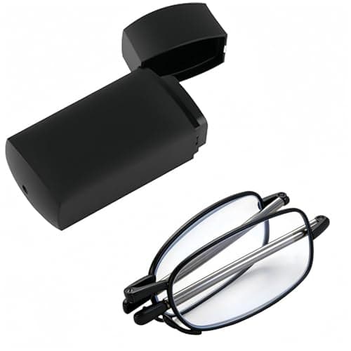 Foldable Reading Glasses, Portable Compact Foldable Pocket Glasses with Slim Black Flip Case, Blue Light Blocking Reading Magnifying Glasses for Seniors, Men and Women (Black, 2, x, transparent)