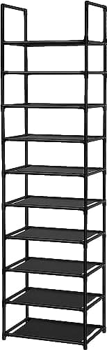 UrMsun 10-Tier Shoe Rack,Space Saving Shoe Storage Tall Shoe Rack Organiser Shelf Non-woven Fabric Shoe Tower for Closet Entryway Hallway Quick Assembly No Tools Required (10 Tier)