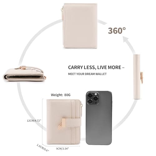 Pomelo Best Women's RFID Wallet - Vegan Leather Bi-fold Small Ladies Purse with Zipper Coin Pocket & ID Window - Leaf Charm Compact Wallet for Women (Beige) — view 5