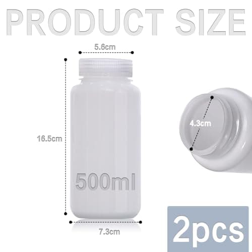 DKBT 2Pcs Wide Mouth Plastic Bottles 500 ml HDPE with Lids Leak-Proof — view 3
