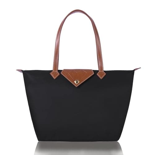 BOJLY Tote Bags for Women Stylish Waterproof Nylon Ladies Shoulder Bag Top Handle Handbag Folding Beach Travel Bag for Work,Shopping, School Black Large