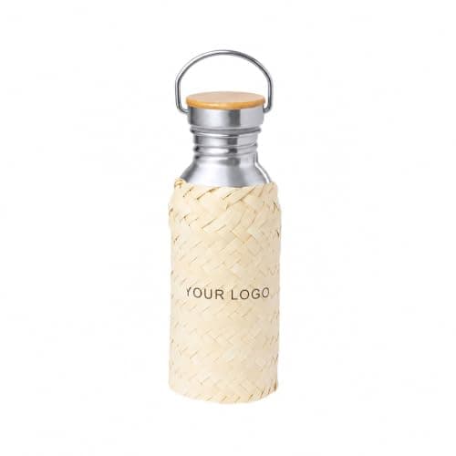 Personalised 600ml Stainless Steel Water Bottle with Bamboo Base & Straw Pouch - Limited Edition Eco-Friendly Custom Engraved Bottle with Carry Handle