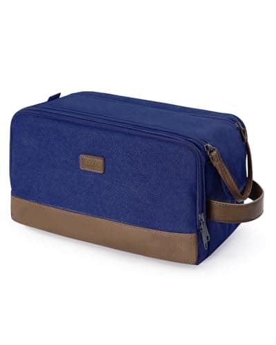 WANDF Toiletry Bag for Men Travel Wash Bag Toiletry Organizer Canvas and PU Leather Dopp Kit Water-Resistant Shaving Kit for Travel Accessories (Blue, Patent Pending)