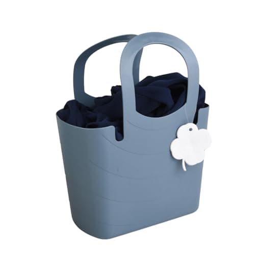 Reusable Tote Shopping Carry All Bag Basket Bucket Travel Foldable Shopping Bags Plastic Large Handles Strong Multipurpose for Laundry Beach Storage Flexible (Blue, Small) — view 3