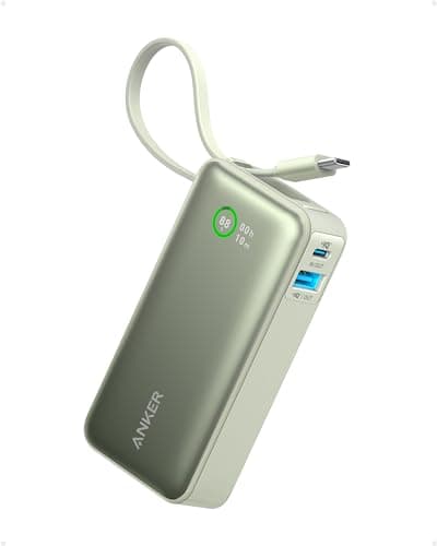 Anker Nano Power Bank,10,000mAh 30W Portable Charger,Built-in USB-C Cable