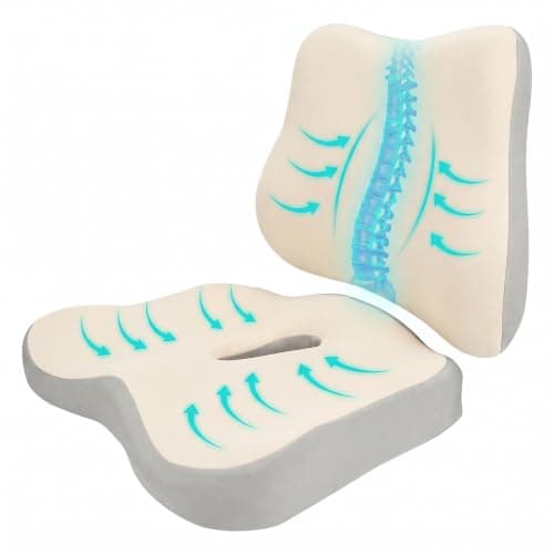 Seat Cushion and Lumbar Support - Memory Foam Chair Cushion and Back Support for Tailbone & Back Pain Relief Ergonomic Coccyx Cushion for Home Office & Wheelchair Car Seat Cushions for Driving, Beige