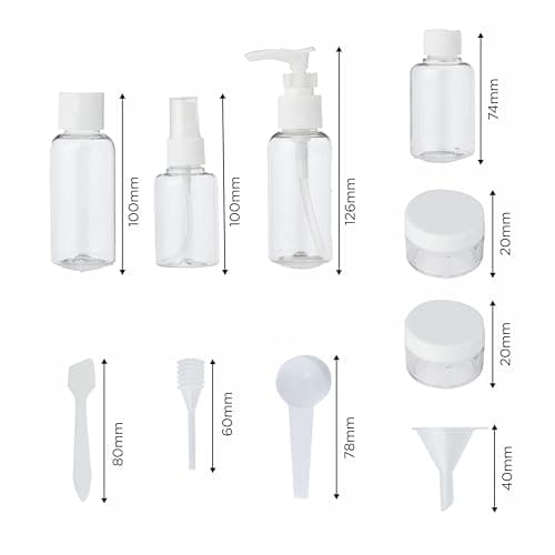 Status 10-Piece Clear Travel Bottle Set, Assorted 80ml 50ml 10ml Leakproof Refillable Containers for Cabin-Bag Liquids, Airport Compliant Toiletry Kit (STBS10PCX8) — view 2