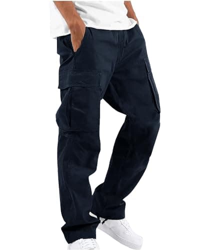 YAOHUOLE Lightweight Cargo Trousers for Men UK Loose Fit Navy Blue M