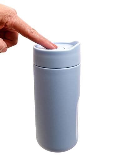 Décor 340ml Insulated Travel Cup - Double Wall Stainless Steel Coffee Mug with Leakproof Lid, Button Press Spout, 3h Hot / 12h Cold - Ice Blue — view 3
