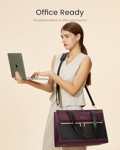 LOVEVOOK Laptop Bags for Women 15.6 Inch Ladies Work Bags Large Tote Bag with Laptop Compartment Designer Handbag Stylish PU Leather Briefcase for School Shoulder Bag for Office Business, Purple — view 6