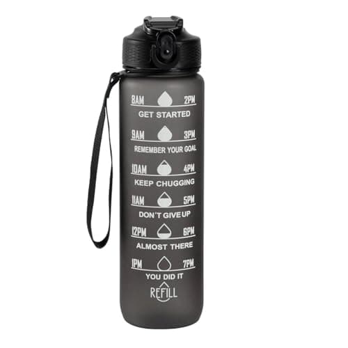 1L Motivational Water Bottle with Straw - Leakproof Sport Water Bottle with Time Marker & Rubber Paint Coating - BPA Free Reusable Fitness Jug for Gym, Office & Outdoor (28.5cm x 7.8cm, 185g)