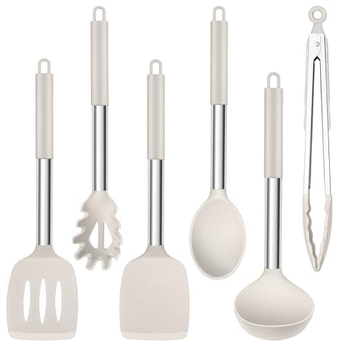 Herogo 6 Pcs Kitchen Utensil Set for Non-Stick Cookware Pan Cooking, Khaki