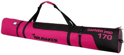 BRUBAKER Carver Pro Ski Bag - Padded Ski Bag for 1 Pair of Skis and Poles - Tear-Resistant Ski Bag for Transport and Storage - Pink Black - 170 cm