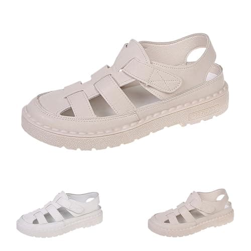 Sports Sandals, Women's Trekking Sandals, Outdoor Sandals, Closed Rubber Hiking Sandals, Summer for Travel, Leather Platform, Genuine Leather Sandals, Casual Flat Sandals, Sports Sandals, beige, 5 UK — view 4