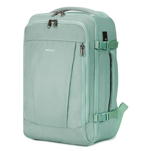 ECOHUB 20L Max Ryanair Cabin Bag 40x20x25 Underseat Backpack Carry on Bag Hand Luggage Backpack with USB Port Recycled PET Eco Friendly Rucksack for Women & Men, Light Green (Patented)