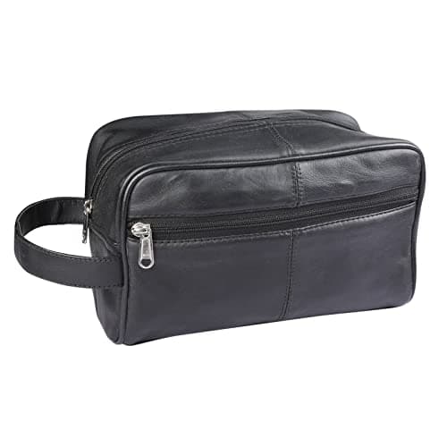 RAS WALLETS Mens Womens Genuine Leather Toiletry Bag – Hanging Travel Wash Bag, Shaving Kit, Cosmetic Makeup Case Pouch Bag for Gym & Overnight Trips – 3540 (Black)