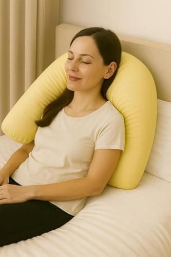 HOMES-LINEN Orthopaedic V-Shaped Pillow Extra Cushioning Support For Head, Neck & Back (Lemon, V-Pillow With Cover) — view 3