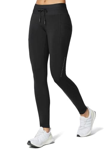 baleaf Fleece Lined Leggings Womens Waterproof High Waisted Thermal Winter Warm Hiking Ski Running Trousers with Pockets Black-27'' M